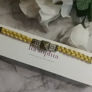 NWT LIA SOPHIA Yellow Leather Studded Crystal Antique Gold Bracelet
